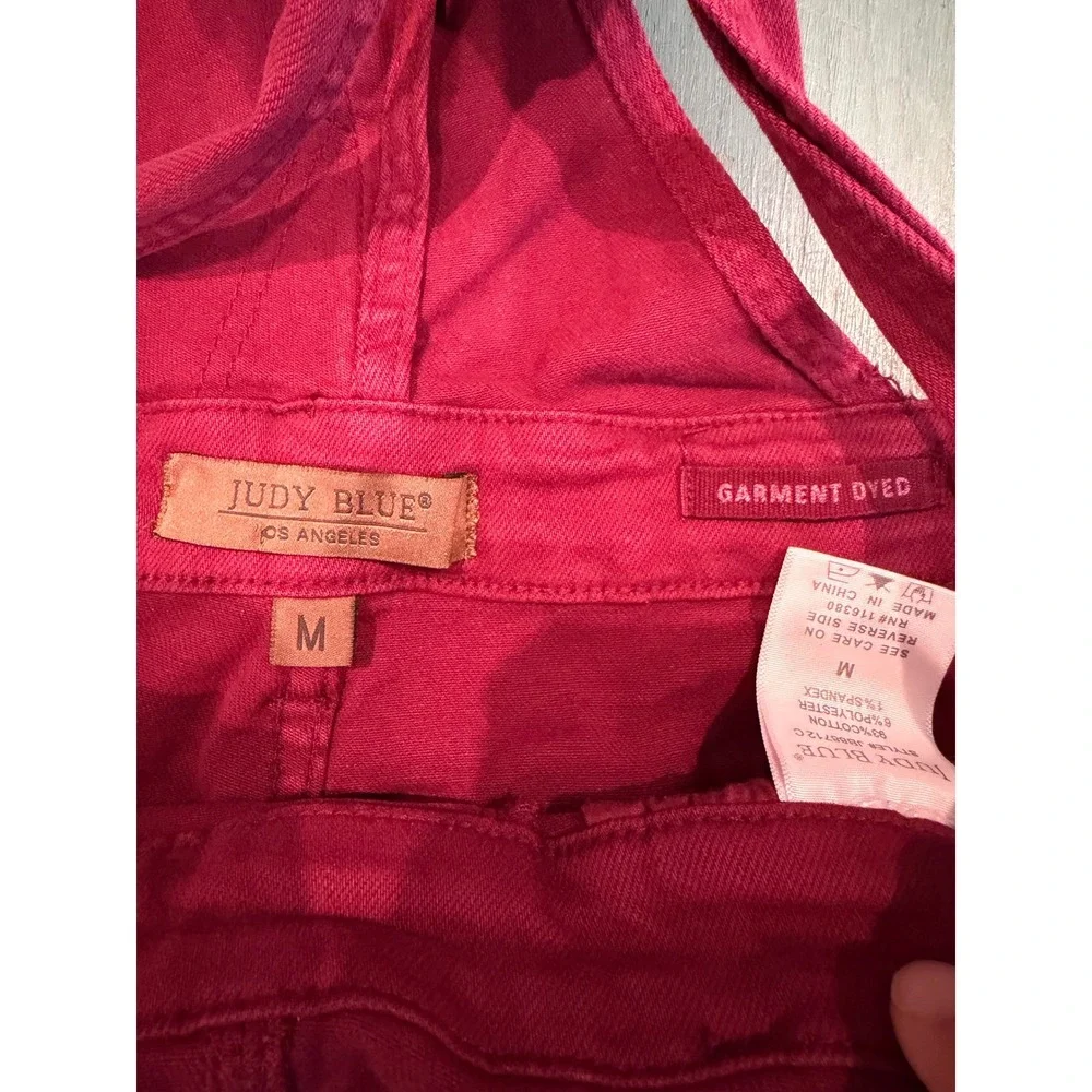 Judy Blue Berry Pink Garment Dyed Slim Denim Overalls Magenta JB88712C Medium